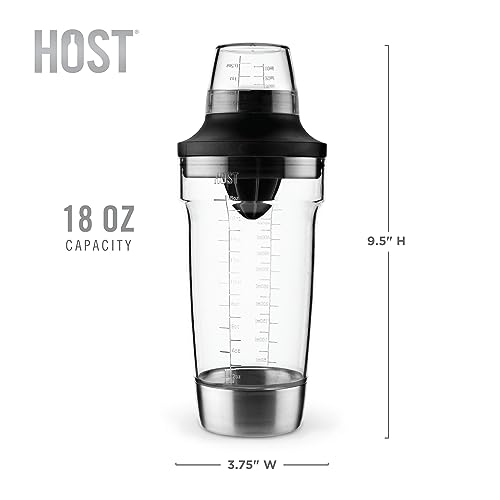 Host All in One Cocktail Shaker Set with Measurements, Reamer, Bottle Opener, Strainer and Jigger for Cold Brew Cocktails, Home Bar, Bartending, Camping, Picnic, Outdoor Party, On the Go, 18 oz - My Kitchen Products