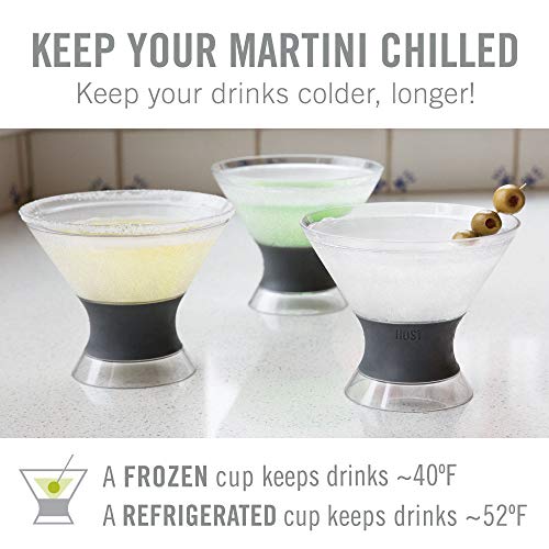 Host Freeze Insulated Martini Cooling Cups for Espresso Martinis, Gifts for Mom, Housewarming Gifts for Women, Plastic Freezer Gel Chiller Double Wall Stemless Cocktail Glasses, Set of 2, 9 oz, Gray - My Kitchen Products