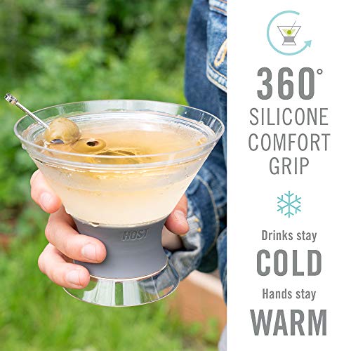 Host Freeze Insulated Martini Cooling Cups for Espresso Martinis, Gifts for Mom, Housewarming Gifts for Women, Plastic Freezer Gel Chiller Double Wall Stemless Cocktail Glasses, Set of 2, 9 oz, Gray - My Kitchen Products