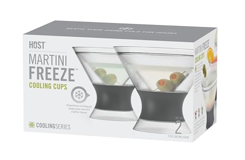 Host Freeze Insulated Martini Cooling Cups for Espresso Martinis, Gifts for Mom, Housewarming Gifts for Women, Plastic Freezer Gel Chiller Double Wall Stemless Cocktail Glasses, Set of 2, 9 oz, Gray - My Kitchen Products