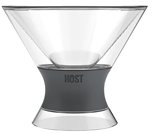 Host Freeze Insulated Martini Cooling Cups for Espresso Martinis, Gifts for Mom, Housewarming Gifts for Women, Plastic Freezer Gel Chiller Double Wall Stemless Cocktail Glasses, Set of 2, 9 oz, Gray - My Kitchen Products