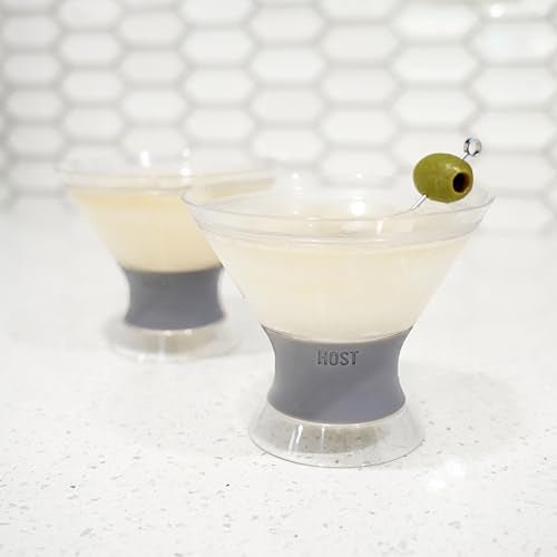 Host Freeze Insulated Martini Cooling Cups for Espresso Martinis, Gifts for Mom, Housewarming Gifts for Women, Plastic Freezer Gel Chiller Double Wall Stemless Cocktail Glasses, Set of 2, 9 oz, Gray - My Kitchen Products