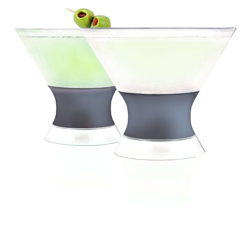 Host Freeze Insulated Martini Cooling Cups for Espresso Martinis, Gifts for Mom, Housewarming Gifts for Women, Plastic Freezer Gel Chiller Double Wall Stemless Cocktail Glasses, Set of 2, 9 oz, Gray - My Kitchen Products