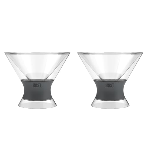 Host Freeze Insulated Martini Cooling Cups for Espresso Martinis, Gifts for Mom, Housewarming Gifts for Women, Plastic Freezer Gel Chiller Double Wall Stemless Cocktail Glasses, Set of 2, 9 oz, Gray - My Kitchen Products