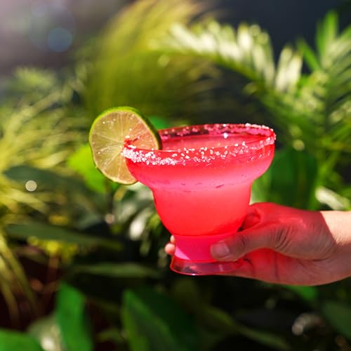 HOST FREEZE Margarita Cocktail Glasses, Frozen Cup Double Wall Plastic Margarita Glasses Drinking Set Modern Drinking Glasses 12oz Punch Pink Set of 2 - My Kitchen Products