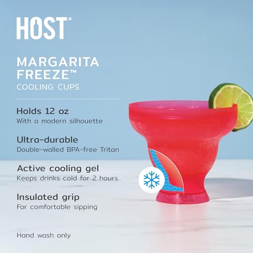 HOST FREEZE Margarita Cocktail Glasses, Frozen Cup Double Wall Plastic Margarita Glasses Drinking Set Modern Drinking Glasses 12oz Punch Pink Set of 2 - My Kitchen Products