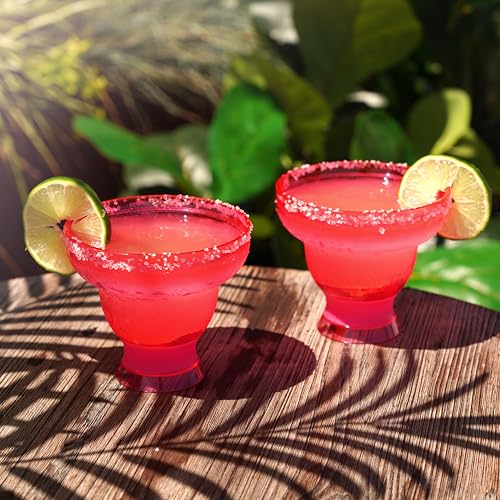 HOST FREEZE Margarita Cocktail Glasses, Frozen Cup Double Wall Plastic Margarita Glasses Drinking Set Modern Drinking Glasses 12oz Punch Pink Set of 2 - My Kitchen Products