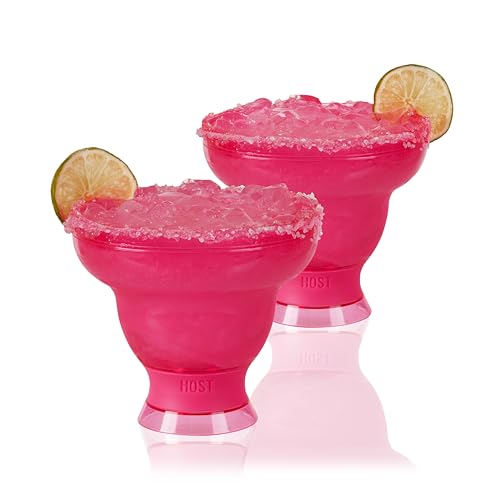 HOST FREEZE Margarita Cocktail Glasses, Frozen Cup Double Wall Plastic Margarita Glasses Drinking Set Modern Drinking Glasses 12oz Punch Pink Set of 2 - My Kitchen Products
