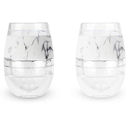 Host Wine Freeze Cup Set of 2 - Plastic Double Wall Insulated Wine Cooling Freezable Drink Glasses with Freezing Gel, Wine Glass Gift for Red and White Wine, 8.5 oz Marble - My Kitchen Products