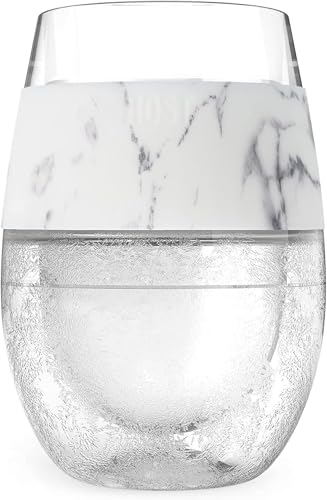 Host Wine Freeze Cup Set of 2 - Plastic Double Wall Insulated Wine Cooling Freezable Drink Glasses with Freezing Gel, Wine Glass Gift for Red and White Wine, 8.5 oz Marble - My Kitchen Products