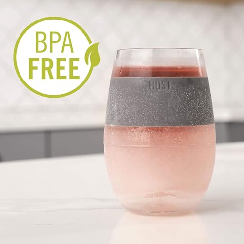 Host Wine Freeze Cup Set of 2 - Plastic Double Wall Insulated Wine Cooling Freezable Drink Glasses with Freezing Gel, Wine Glass Gift for Red and White Wine, 8.5 oz Marble - My Kitchen Products