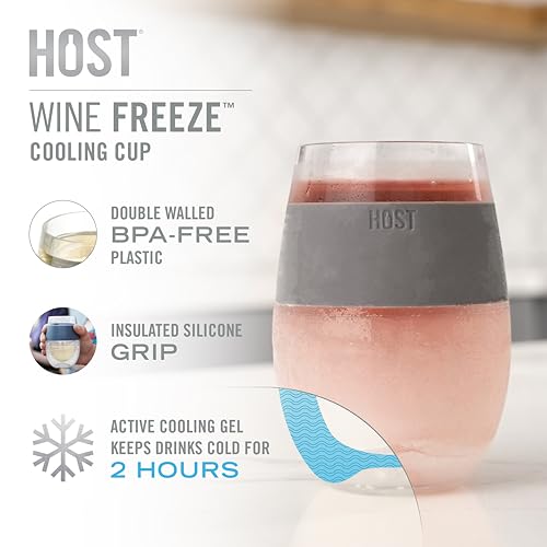 Host Wine Freeze Cup Set of 2 - Plastic Double Wall Insulated Wine Cooling Freezable Drink Glasses with Freezing Gel, Wine Glass Gift for Red and White Wine, 8.5 oz Marble - My Kitchen Products
