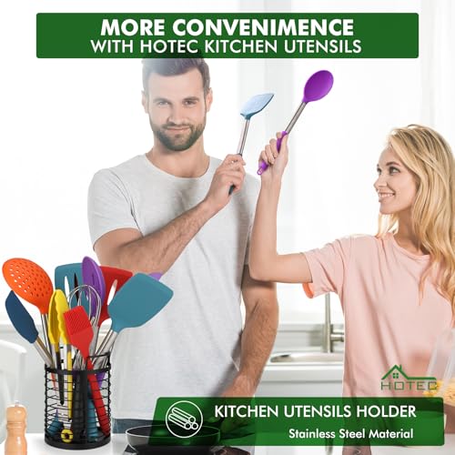 HOTEC 446°F Heat Resistant Silicone Kitchen Utensils, Cooking Utensil Set, Spatula Set, BPA Free, Kitchen Gadgets, Utensils Holder, Dishwasher Safe, 14pcs Multicolor - My Kitchen Products