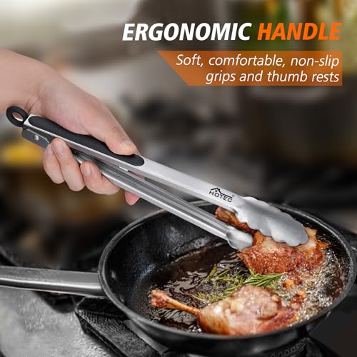 Hotec Stainless Steel Kitchen Tongs, Set of 2-9" and 12", Locking Metal Food Tongs for Cooking, Serving, BBQ, Grill Non-Slip Grip - My Kitchen Products