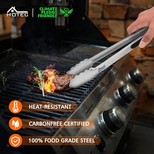 Hotec Stainless Steel Kitchen Tongs, Set of 2-9" and 12", Locking Metal Food Tongs for Cooking, Serving, BBQ, Grill Non-Slip Grip - My Kitchen Products