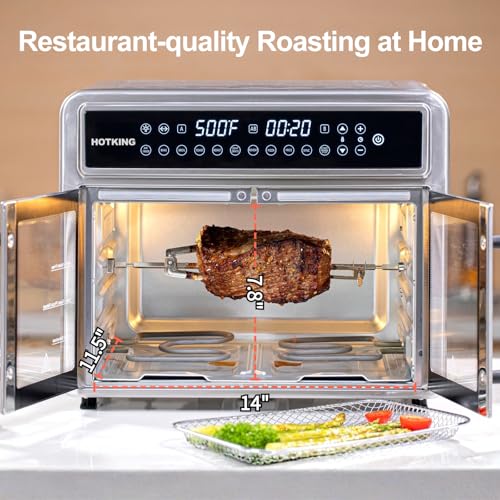 HotKing Dual-Zone Air Fryer Toaster Oven Combo, 28 QT Extra Large, Non Toxic Stainless Steel Convection Oven with French Door, Countertop Airfryer with Window, Racks, Rotisserie, Dehydrator, ETL Rated - My Kitchen Products