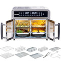 HotKing Dual-Zone Air Fryer Toaster Oven Combo, 28 QT Extra Large, Non Toxic Stainless Steel Convection Oven with French Door, Countertop Airfryer with Window, Racks, Rotisserie, Dehydrator, ETL Rated - My Kitchen Products
