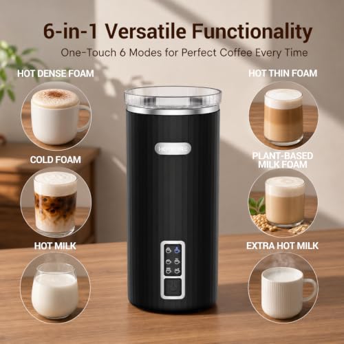 HOTSPIRE Milk Frother and Steamer, 6-in-1 Electric Milk Frother, Automatic Hot & Cold Foam Maker, Stainless Steel Nonstick Interior, 8.5oz, for Latte, Cappuccino - My Kitchen Products