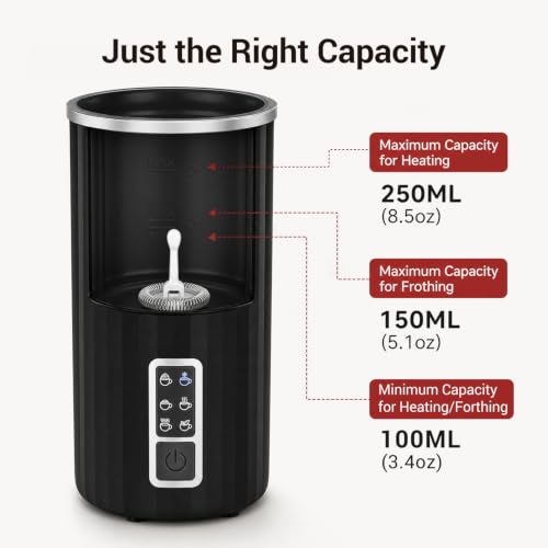 HOTSPIRE Milk Frother and Steamer, 6-in-1 Electric Milk Frother, Automatic Hot & Cold Foam Maker, Stainless Steel Nonstick Interior, 8.5oz, for Latte, Cappuccino - My Kitchen Products