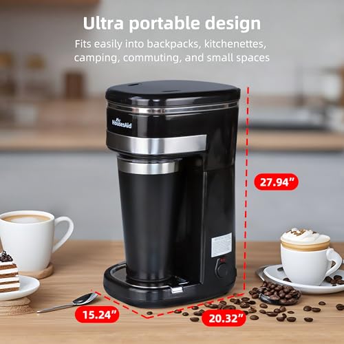 HousesAid Coffee Machine,Single Serve Coffee Maker,One Cup Coffee Maker with Reusable Filter&One-touch Control Button,Portable Brewer for Camping,Travel&Home,Easy To Clean& Store,15oz/450ml,Black - My Kitchen Products