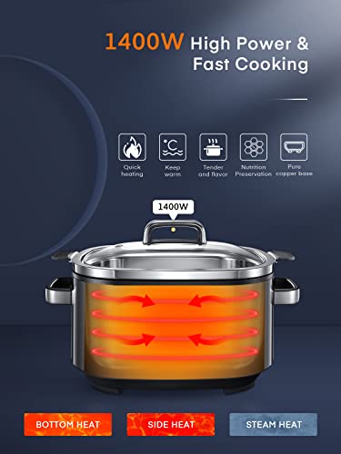 HOUSNAT Slow Cooker, 10 in 1 Programmable Slow Cooker 6QT 304 Stainless Steel Inner Pot, Multi-Cooker with Rice, Yogurt, Sauté, Steam, Delay Start & Adjustable Temp – for Large Families & Entertaining - My Kitchen Products