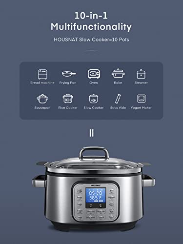 HOUSNAT Slow Cooker, 10 in 1 Programmable Slow Cooker 6QT 304 Stainless Steel Inner Pot, Multi-Cooker with Rice, Yogurt, Sauté, Steam, Delay Start & Adjustable Temp – for Large Families & Entertaining - My Kitchen Products