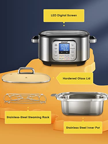 HOUSNAT Slow Cooker, 10 in 1 Programmable Slow Cooker 6QT 304 Stainless Steel Inner Pot, Multi-Cooker with Rice, Yogurt, Sauté, Steam, Delay Start & Adjustable Temp – for Large Families & Entertaining - My Kitchen Products