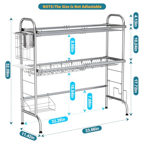 HOWDIA Stainless Steel 2-Tier Over The Sink Dish Drying Rack with Utensil Holder, Large, for Kitchen Counter - My Kitchen Products