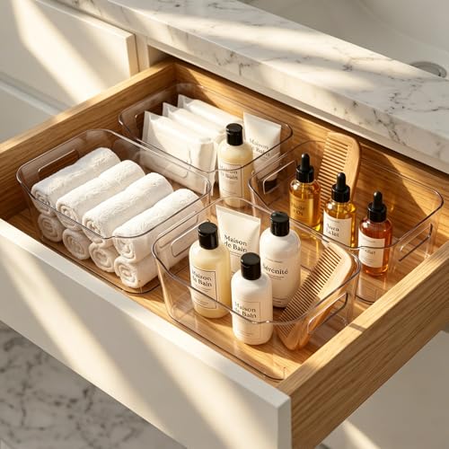 Hudgan 12 Pack Pantry Storage Bins for Kitchen Cabinet, Clear Plastic Organizer Bins for Bathroom, Pantry Organizer Containers for Home Edit, Drawer, Under Sink, Fridge - My Kitchen Products