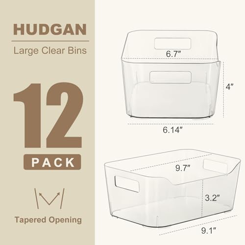 Hudgan 12 Pack Pantry Storage Bins for Kitchen Cabinet, Clear Plastic Organizer Bins for Bathroom, Pantry Organizer Containers for Home Edit, Drawer, Under Sink, Fridge - My Kitchen Products