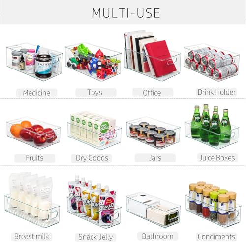 Hudgan 8 PACK Stackable Pantry Organizer Bins (3 Size) - Clear Fridge Organizer for Kitchen, Freezer, Refrigerator, Cabinet - Plastic Storage Container with Handle for Home - My Kitchen Products