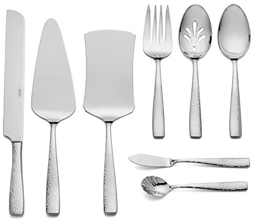 Hudson Essentials Hammered 18/10 Stainless Steel Hostess Serving Utensil Set, 8-Piece Set with Cake