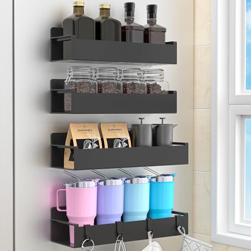 HuggieGems 4 Pack Magnetic Spice Rack Organizer for Refrigerator and Oven, Black Fridge Organizers and Storage for Kitchen - My Kitchen Products
