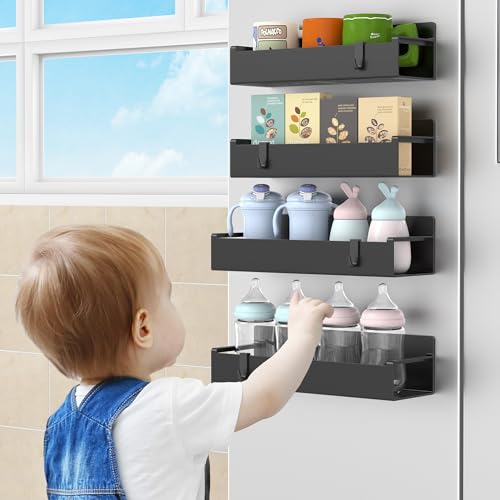 HuggieGems 4 Pack Magnetic Spice Rack Organizer for Refrigerator and Oven, Black Fridge Organizers and Storage for Kitchen - My Kitchen Products
