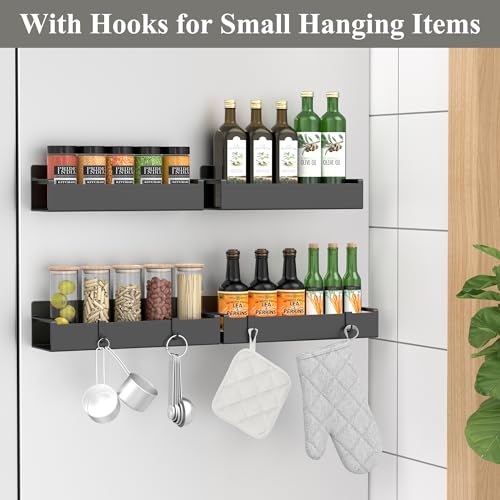 HuggieGems 4 Pack Magnetic Spice Rack Organizer for Refrigerator and Oven, Black Fridge Organizers and Storage for Kitchen - My Kitchen Products