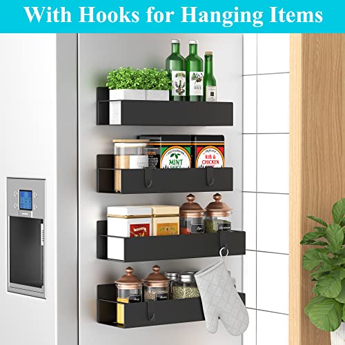 HuggieGems Metal 4 Pack Magnetic Spice Storage Rack Organizer for Refrigerator and Oven, Black Fridge Organizers and Storage, Metal - My Kitchen Products