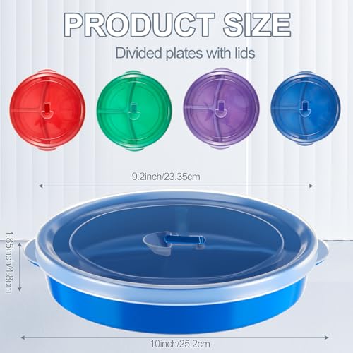 Hushee 4 Pcs Microwave Food Storage Tray Containers with Ventilation Lids 3 Compartment Divided Plates Portion Plate Fits Microwave Fridge (Round,Mixed Colors,10 x 9.2 x 1.85 Inch) - My Kitchen Products