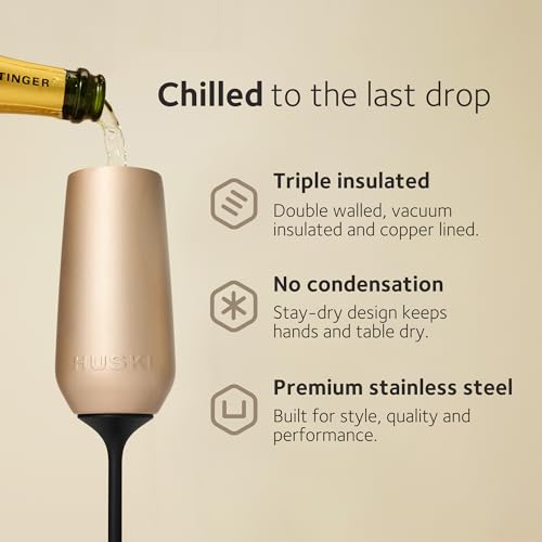 Huski Champagne Flute | NEW | Award-winning Design with Detachable Stem | Premium Stainless Steel Champagne Glass with Lid | Triple Insulated Tumbler | 8oz Capacity | Great Gift (Powder Pink) - My Kitchen Products