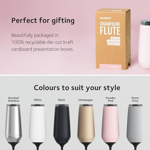 Huski Champagne Flute | NEW | Award-winning Design with Detachable Stem | Premium Stainless Steel Champagne Glass with Lid | Triple Insulated Tumbler | 8oz Capacity | Great Gift (Powder Pink) - My Kitchen Products