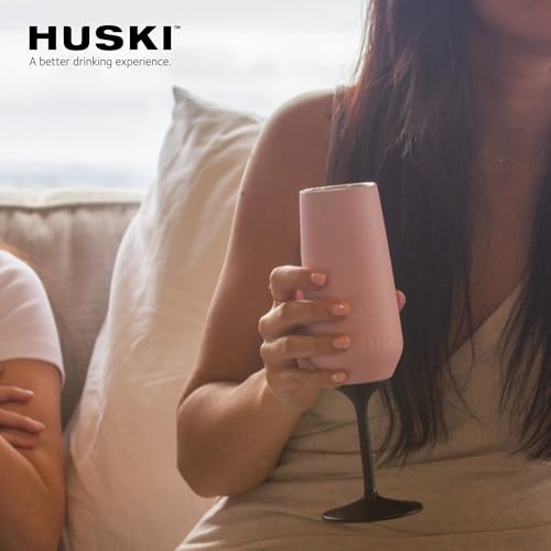 Huski Champagne Flute | NEW | Award-winning Design with Detachable Stem | Premium Stainless Steel Champagne Glass with Lid | Triple Insulated Tumbler | 8oz Capacity | Great Gift (Powder Pink) - My Kitchen Products