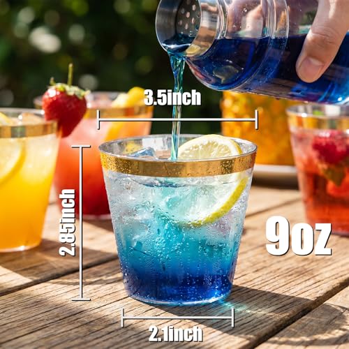 I00000 200 Pack Gold Plastic Cups, 9 Oz Elegant Clear Plastic Cups Gold Rimmed Disposable Wine Glasses Fancy Disposable Party Cup Wedding Cup Drinking Tumblers Cocktail Glasses Perfect for Party - My Kitchen Products