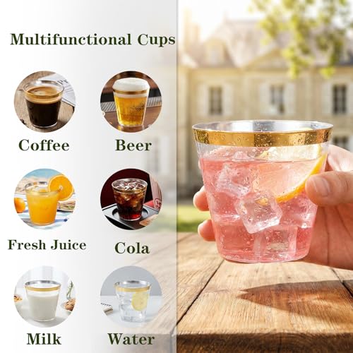I00000 200 Pack Gold Plastic Cups, 9 Oz Elegant Clear Plastic Cups Gold Rimmed Disposable Wine Glasses Fancy Disposable Party Cup Wedding Cup Drinking Tumblers Cocktail Glasses Perfect for Party - My Kitchen Products