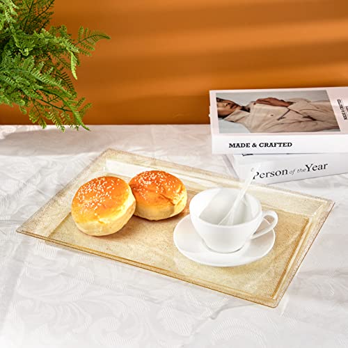 I00000 6 Pack Gold Glitter Plastic Serving Tray, 15" x 10" Crooked Food Trays, Clear Disposable Serving Platter for Parties, Weddings - My Kitchen Products