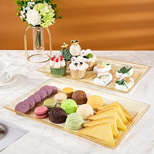 I00000 6 Pack Gold Glitter Plastic Serving Tray, 15" x 10" Crooked Food Trays, Clear Disposable Serving Platter for Parties, Weddings - My Kitchen Products