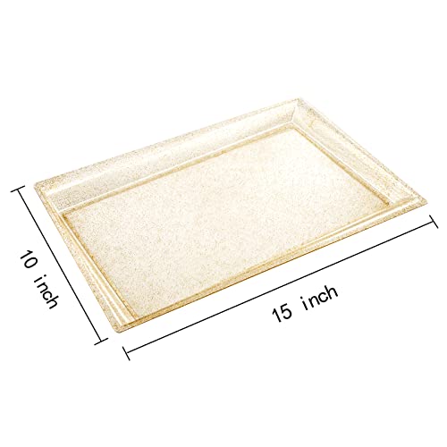 I00000 6 Pack Gold Glitter Plastic Serving Tray, 15" x 10" Crooked Food Trays, Clear Disposable Serving Platter for Parties, Weddings - My Kitchen Products