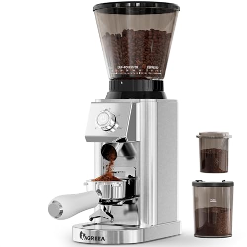 IAGREEA Conical Burr Coffee Grinder, 48 Grind Settings, 450RPM Low-Speed Anti-Static, Precision Timer, Portafilter Holder for Espresso, Drip, French Press, Cold Brew, Stainless Steel - My Kitchen Products