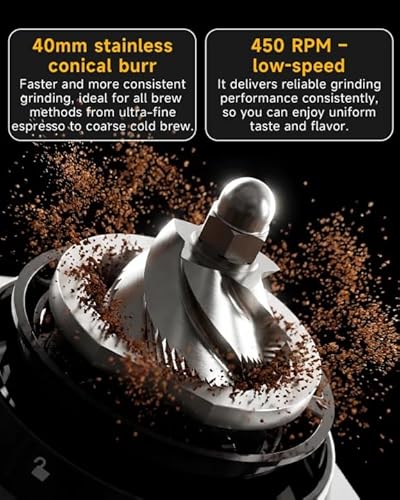IAGREEA Conical Burr Coffee Grinder, 48 Grind Settings, 450RPM Low-Speed Anti-Static, Precision Timer, Portafilter Holder for Espresso, Drip, French Press, Cold Brew, Stainless Steel - My Kitchen Products