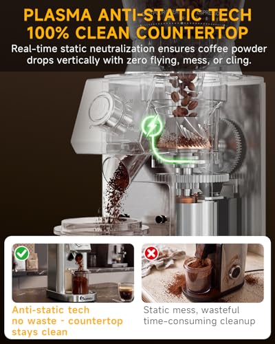 IAGREEA Conical Burr Coffee Grinder, 48 Grind Settings, 450RPM Low-Speed Anti-Static, Precision Timer, Portafilter Holder for Espresso, Drip, French Press, Cold Brew, Stainless Steel - My Kitchen Products