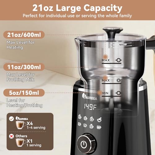 IAGREEA Milk Frother, 8 in 1 Large Hot and Cold Foam Maker (600ml), Detachable Milk Steamer Jug for Latte, Matcha, Hot Chocolate, Stainless Steel, Dishwasher Safe - My Kitchen Products