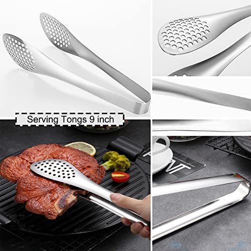 IAXSEE 11 PCS Serving Utensils, Large Stainless Steel Spoons Forks Tongs, Pie Server, Great for Hostess Buffet Catering Banquet Party, Silver - My Kitchen Products